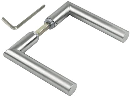 JUVA Türbeschlag Edelstahl Türgriff Gehrung Drückerpaar Zimmertür - L-Form Türklinke 1802 | Türdrücker für Rosetten-Garnituren zum Nachrüsten | Edelstahl matt | 1 Paar - Türgriffe mit Drückerstift