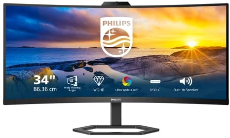 Philips 34E1C5600HE/00 Curved LED Monitor 86.36 cm (34 Zoll) UWQHD Schwarz 100Hz VA USB-C Webcam