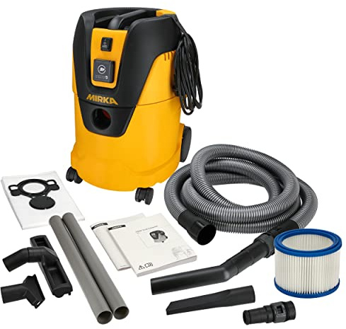 Mirka Industriestaubsauger Nass Trockensauger 25 Liter 1000 W | Industriestaubsauger mit 25 Liter Fassungsvermögen 1000 W Leistung inkl Adapter für Mirka Schleifmaschinen Düsenset