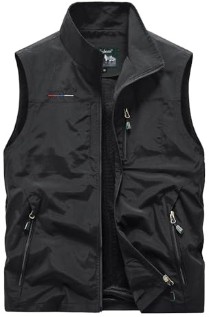 Oralidera Herren Outdoor-Weste Leichte Funktionale Arbeitsweste mit Vielen Taschen Anglerweste Jagd Wandern ärmellose Jacke Camping Fotografie Weste, Schwarz, XL