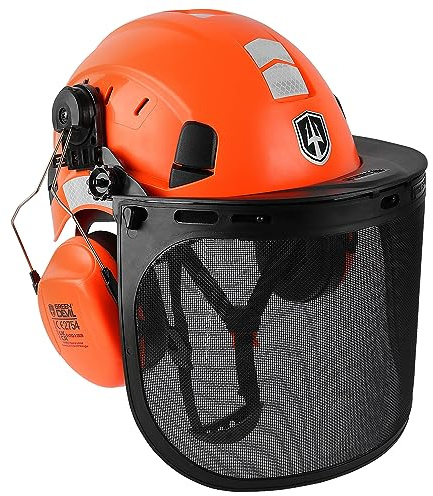 GREEN DEVIL Kettensägen-Schutzhelm Forstschutzhelm Sicherheitshelm mit Gehörschutz Ohrenschützer und Gesichtsschutz Visier 3 in1 Helmset Schlagfeste Bequeme Belüftung Arbeitshelm EN397 & EN 352-3