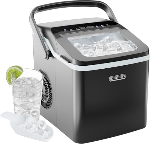 Chefman Iceman Eiswürfelmaschine 10kg/24h, 9 Würfel in 7 Min, Dual-Size | Tragbar, Selbstreinigung, große & kleine Würfel, inkl. Eisschaufel