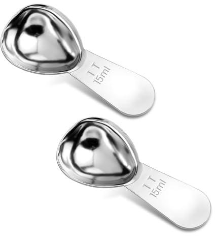 Thinp 2 Stück Kaffee Messlöffel Edelstahl Kaffeelöffel Portionierer 15ml Kaffeedosierlöffel Messlöffel mit Kurzem Dicker Griff Kaffeelot Kaffee Dosierlöffel für Kaffeesatz Losen Tee