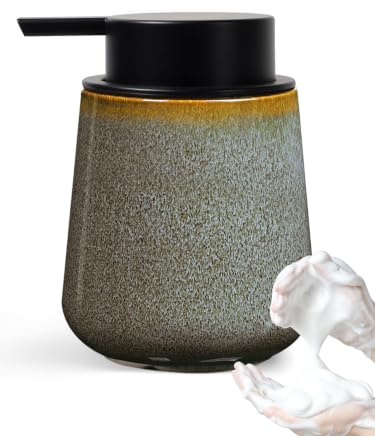 Autumnlife Seifenspender Keramik Schaumspender, 350ml Natürlichen Grün Schaumseifenspender mit Groß Pumpenkopf, Nachfüllbarer Spülmittelspender Soap Dispenser für Küche, Bad