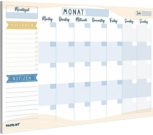 PACKLIST® Monatsplaner A4 Block Undatiert – Schreibtischplaner für 25 Monate – Abreißblock mit To-Do-Liste, Zielen & Notizen – 100g Premium Papier – Plastikfrei & Geschenkfertig