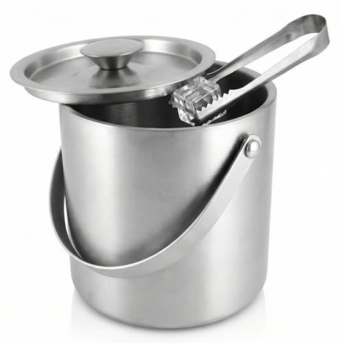 QWORK® 3L Eiskübel aus 304 Edelstahl mit Doppelwand, Deckel und Eiszange – ideal für Hausbars, Partys und Cocktail-Servieren
