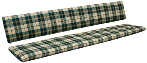 DEGAMO Auflagenset Bankauflage Boston 2-teilig für Gartenbank 4-sitzer 195cm, Sitz- und Rückenpolster, grün-kariert, Outdoor