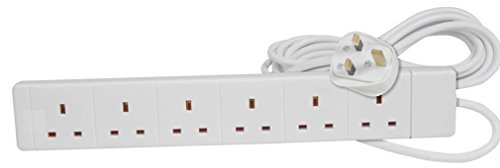 PRO ELEC PELB1526 6-Gang-Verlängerungskabel, Weiß, 2 m