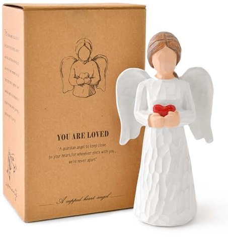 LAGAHS Engelsfiguren für Frauen, Schutzengel-Statuen und Figuren, Harzengel-Statue mit Herz für Thanksgiving, Weihnachten, Wohndekor, Engelsgeschenke, Ornamente