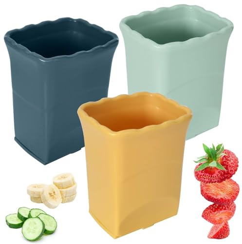 Luxvara 3 Stück Obstschneider, Fruchtschneider, Tassenschneider, Erdbeerschneider, Traubenschneider, Mangoschneider, Multifunktionaler Edelstahl Obstschneider für Küche (Gelb/Blau/Grün)