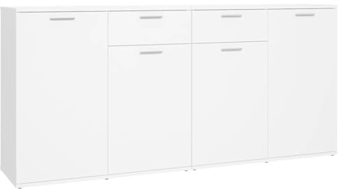 vidaXL Sideboard, Weiß, 160x36x75 cm, Holzwerkstoff, Buffet-Tisch, Schrank mit 4 Türen & 2 Schubladen, Wohnaccessoire, Wandmontierbar