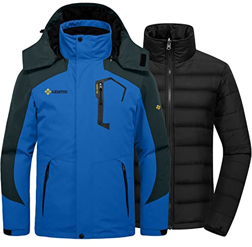 GEMYSE Herren Wasserdicht 3-in-1 Ski Schnee Jacke Puffer Liner Isoliert Wintermantel(Himmelblau,2XL)