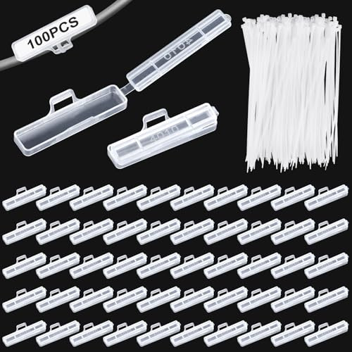 Niuny Kabelbeschriftung Clip Kabel Beschriftung Clip 100Stk Kabeletiketten Kabelmarker Kabelmarkierung Weiß Wasserfest mit Kabelbinder für Kennzeichnung und Sortierung von Kabeln Aller Art