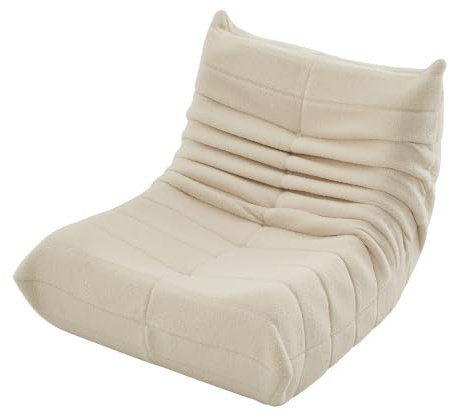 okwish Bodensofa, Sitzsack, Boneless Sofa, Einsitzer 85 cm breit, Beige | Hochdichter Schaumstoff, weicher Teddy-Bezug, Wohnzimmer-Loungesofa, ohne Montage für Wohnzimmer & Schlafzimmer