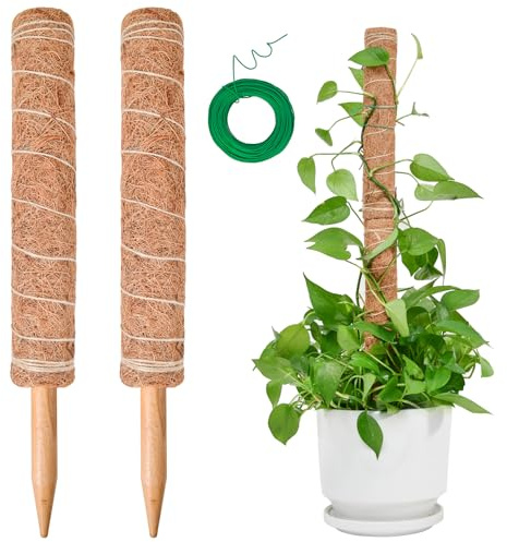 2 Stück 40CM Moosstab Monstera, SproutMaven Verlängerba Monstera Rankhilfe für Pflanzen, Kokos Pflanzenstab Monstera Moss Pole für Garten Kletterpflanzen Zimmerpflanzen