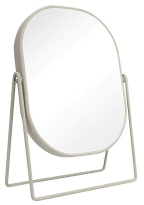 Jean & Len Kosmetikspiegel beige, 20 x 27 cm | Aus Eisen, robust und kratzfest, mattes & stilvolles Finish, Rückseite mit 3-facher Vergrößerung, ovaler Spiegel