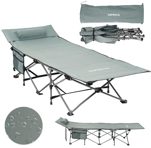 24MOVE® Feldbett Campingbett bis 150 kg In-und Outdoor Camping faltbar, 190 x 67 x 34cm, tragbar mit Tasche, für Garten oder Reisen, grau