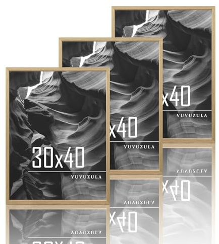 VUVUZULA Bilderrahmen 30x40cm Holz Holzrahmen 3er Set Eiche Fotorahmen MDF Rahmen Natur