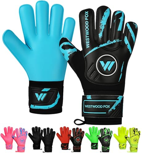 WESTWOOD FOX Torwarthandschuhe Fingersave Fußball Torwarthandschuhe für Kinder Jugend Erwach Handfläche zu DumboLatex 4+3 mm Handgelenk