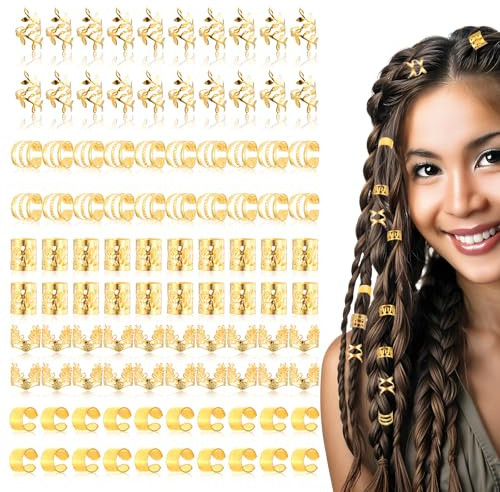 100 Stück Dreadlocks Schmuck Haarschmuck Gold Haarringe Verstellbar Goldene Haarschmuck für Zöpfe Haar Schmuck Ringe für Haare Haarperlen zum Klipsen Hair Jewellery Accessories Braid Festival