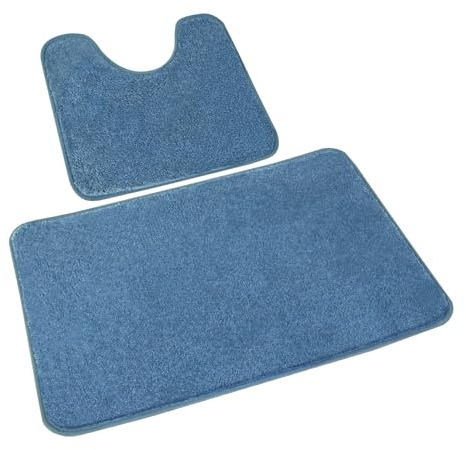 Rururug Badezimmerteppich Set 2 Teilig, Weiche Mikrofaser Badezimmermatte und wc Vorleger mit Ausschnitt, rutschfeste Badematte, Waschbar Badvorleger Set Hellblau, 50x80+50x40 cm