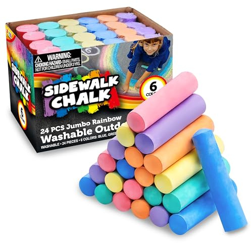 JOYIN 24 Stück Waschbare Straßenkreide Set Ungiftige Jumbo Kreide für Schulen, Kunstspiel im Freien, Malen auf Tafel, Tafelkreide und Spielplatz