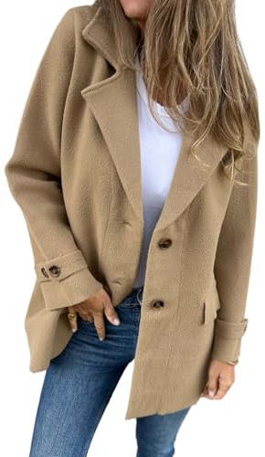 IDEALSANXUN Wollmantel für Damen, Herbst, Winter, klassisch, mittellang, Peacoat, Trenchcoat, Blazer, Jacke, Khaki, X-Large