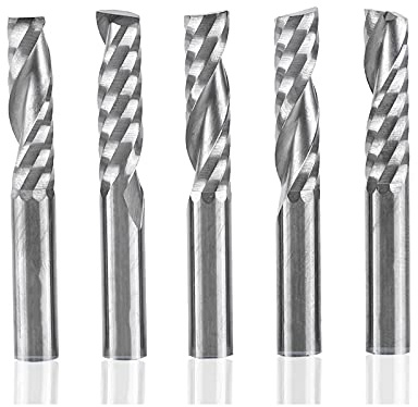 Akozon 6mm Schaft Hartmetall Single Flute Schaftfräser Spiralschneider CNC Fräser Set von 5