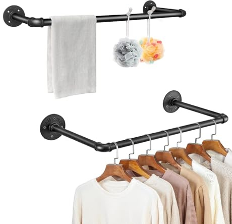 Youyijia 2-Pack Kleiderständer für die Wand 50cm Rohr Kleidergestell Industrieller Stil Wandhänger Abnehmbare Metallkleiderstangen Garderobenstange Schlafzimmer für Flure Wohnzimmer Schlafzimmer