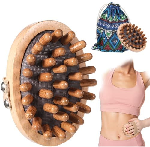 Dimeho Kopfhaut Massagebürste Holz Kopfhautbürste für Stimulieren das Haarwachstum Cellulite Handbürste mit Holznoppen Massagekamm aus Holz Scalp Massager Meridian Point und Lymphdrainage Massagegerät