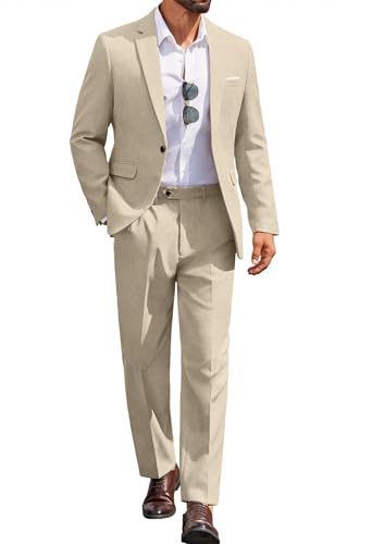 COOFANDY Herren-Anzug mit klassischer Passform, 2-teiliges Anzug-Set mit Ein-Knopf-Sakko, Business- und Hochzeitsanzug als Kombinationsteile
