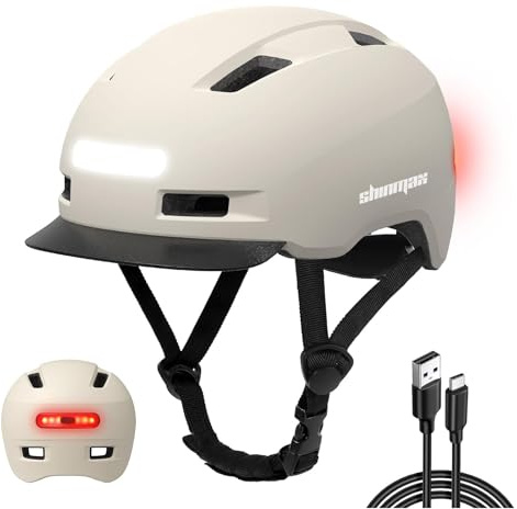 Shinmax Fahrradhelm Herren Damen, Helm Fahrrad mit USB Licht 5 Modi Fahrradhelm mit Visier, Mountainbike Helm Rennradhelm Erwachsen für Scooter Urban Pendler