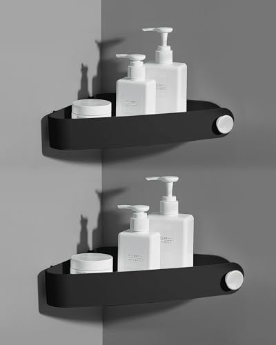 Sotfamily Duschablage ohne Bohren Ecke, 2 Stück Duschregal Badregal ohne Bohren mit Klebepad, Rostfreier Kunststoff Shampoo Halterung für Dusche für Badezimmer, Schwarz