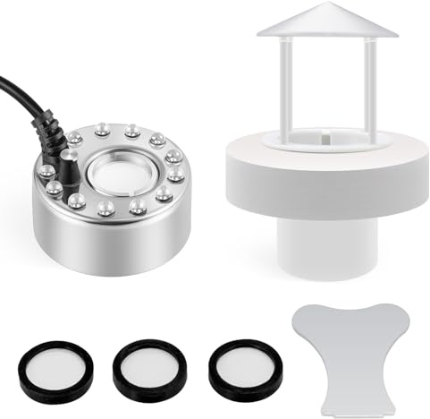 Mxmoonant 12LED Licht Ultraschall-Nebelmacher 350ml/H Mini Zerstäuber mit abnehmbarem Spritzschutz für Aquarium Teich Topf Steingarten (Fertiges Paket)
