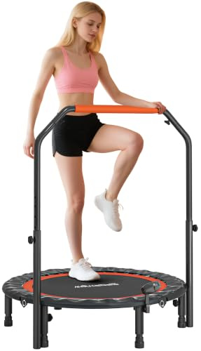 SPORTNOW 102 cm Fitness-Trampolin mit LCD-Monitor Faltbar für Erwachsene | Mini-Trampolin, Fitness-Rebounder, 4-Fach Höhenverstellbarer Haltegriff, Bis 150 kg