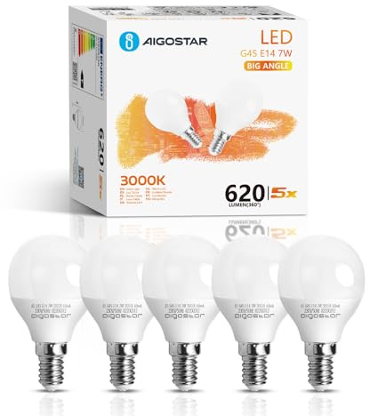 Aigostar Led E14 Warmweiß 7W Leuchtmittel Lampe Glühbirnen 3000K 620 Lumen Abstrahlwinkel 180 Grad Energiesparend, Multipack mit 5 Lampen