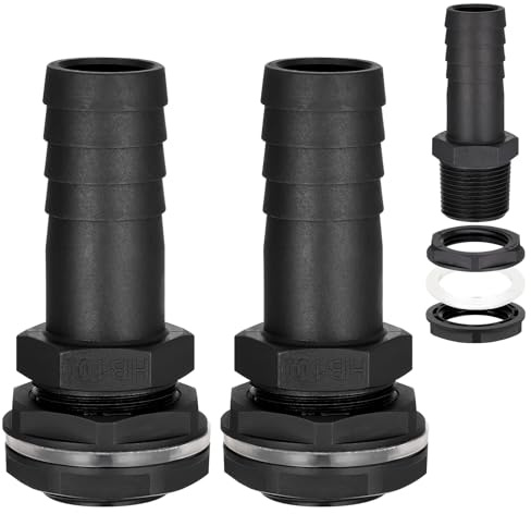 Zocipro 2 Stück Tankdurchführung 1 Zoll, 25mm Fassanschluss mit Schlauchtüll, Regenfass Verbinder Für Regentonne, Wassertanks, Zisternen