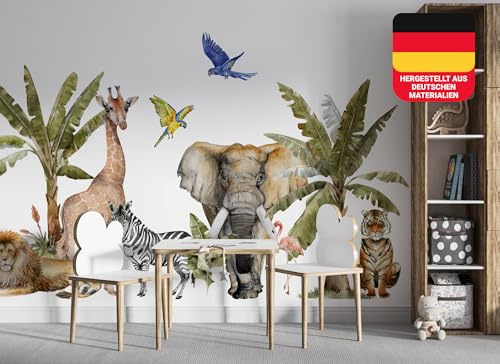 Osomhome | Wandtattoo Kinderzimmer Dschungeltiere | Wanddeko Tropische Jungenzimmer | Wandsticker Babyzimmer Tiere Tapete | Dschungel Kindertapete Schlafzimmer | os4015 (340x160cm)