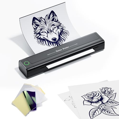 TATELF H1 Kabelloser Tattoo Drucker, Bluetooth Thermodrucker | Stencil Drucker mit 10 Blatt Papier, iOS/Android kompatibel, ideal für Studio, Mobiles Arbeiten, Tätowierer & Anfänger