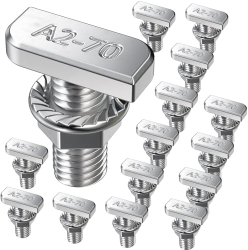 YOOPIN 22 Stück Hammerkopfschrauben M8 x 20mm, A2-70 Edelstahl T Schrauben | Hammerkopfschraube Set mit Flanschmutter, T Schrauben, M8 Schrauben für PV-Solar Montageschienen Photovoltaik Gewächshaus