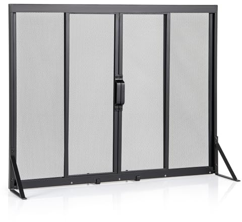 GIANTEX Funkenschutzgitter Kamin, Kaminschirm mit Schiebetüren, Kaminschutzgitter Kamingitter Kinderschutz, Ofenschutzgitter Ofengitter, Kamin Funkenschutz gegen Funkenflug, H x B: 72 x 89 cm