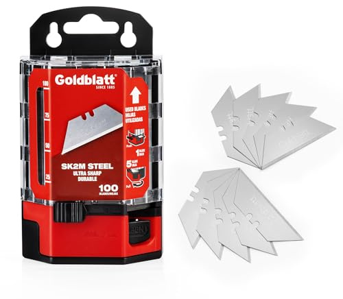 Goldblatt Trapezklingen 0,60 mm Klingenstärke 100 Pack Heavy Duty Utility Klingen Premium Gehärtetem SK2M Stahl mit Spender