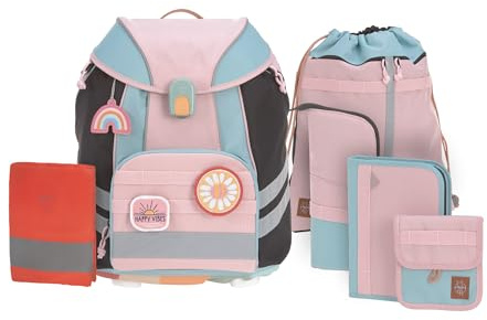 LÄSSIG 7-teiliges Schulranzen Set Kinder/School Set Flexy Unique Rose/Blue/Black