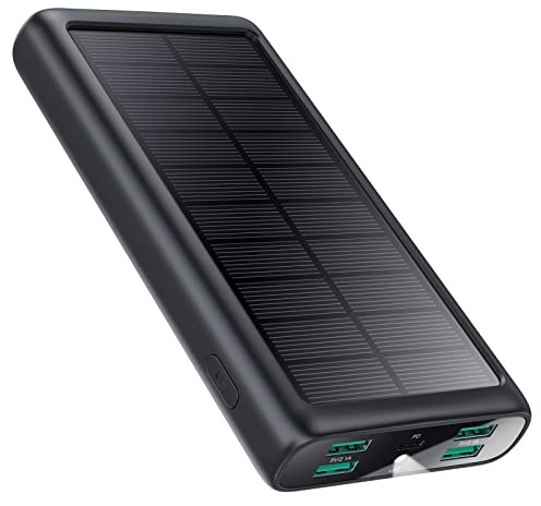 Power Bank 26800mAh, 15W PD3.0A USB C Solar Powerbank Schnellladefunktion, Solarladegerät 5 Ausgang Tragbarer Externer HandyAkkus mit LED-Taschenlampe für Camping Kompatibel mit iPhone Huawei etc.