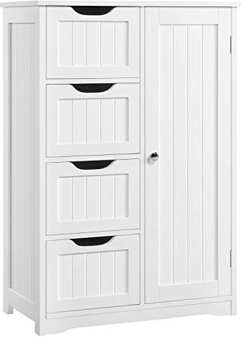 Yaheetech Badezimmerschrank, Beistellschrank Kommode mit 4 Schubladen und Schranktür, verstellbare Regalebene, Badschrank Sideboard für Wohnzimmer, Küche, Flur