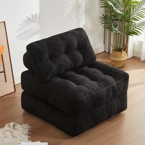 Litbird Faltbares Schlafsofa – Sitzsack-Sofa, Relaxsessel, Spielsofa, Schlafsofa & Gästebett für kleine Räume, Sessel fürs Schlafzimmer & Wohnzimmer (Schwarz, 89.9 cm)