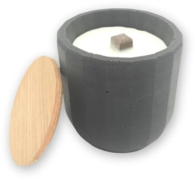Holz & Stein Manufaktur - Steinfeuer aus Beton | Wiederbefüllbare Outdoor Kerze | Dauerdocht | Tischfeuer | Sojawachs - ⌀12cm x 12cm (Anthrazit)