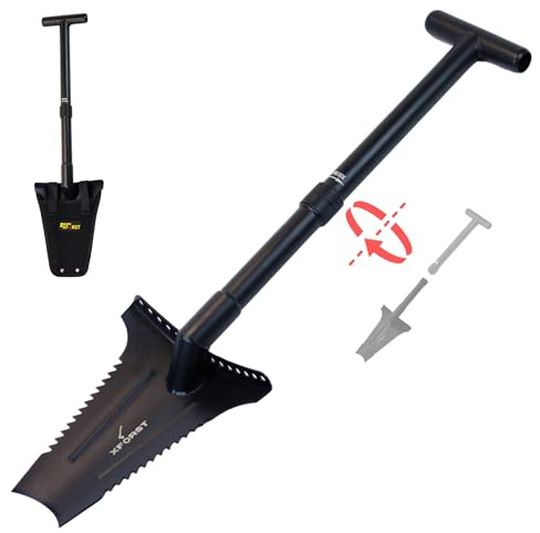 Xforst X-SZ2 Schaufel Spaten aus Karbonstahl– 86 cm, 1,88 kg, Trapezklinge mit scharfer Kante, ideal für Gartenarbeit, Wurzelentfernung, Metalldetektor, verstärkte Trittkante