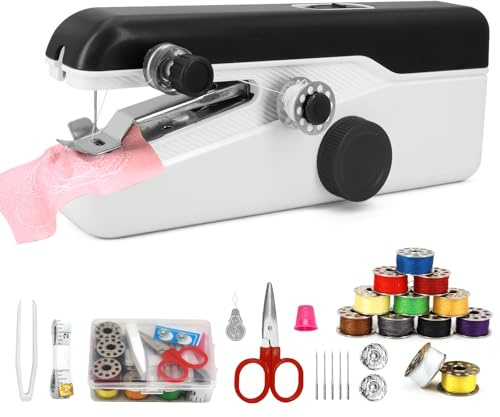 Handnähmaschine Mini Elektrisch für Anfänger – Hoch-/Niedriggeschwindigkeit, Schnell Nähen, Tragbar, DIY Stoffreparatur, Haus & Reise, inkl. Nähzubehör