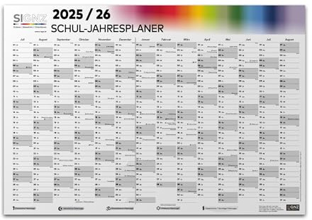 SIGNZ Schulkalender 2025-2026, XXL, 98 x 68cm, inkl. Ferien und Feiertagen, CO2-neutral hergestellt, made in Germany